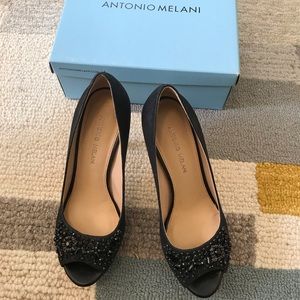 Antonio Melani black peep toe, size 8.5